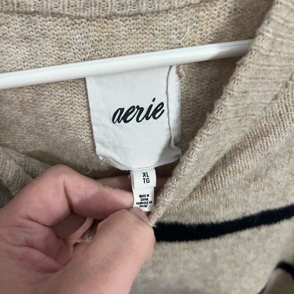 Aerie Beige and Black Striped Sweater - Picture 2 of 5